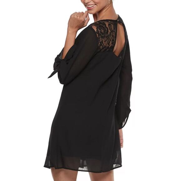 Speechless Black Lace Back Roll Tab Shift Mini Dress Juniors Medium Long Sleeve - Picture 2 of 10
